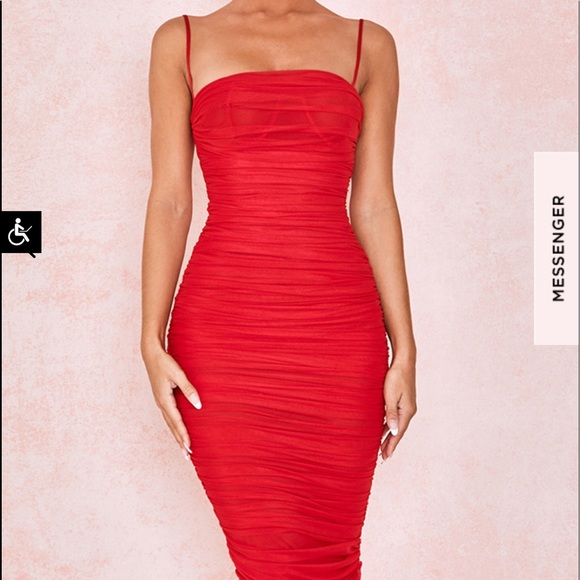 COPY - SIRENE RED GATHERED ORGANZA MESH DRESS